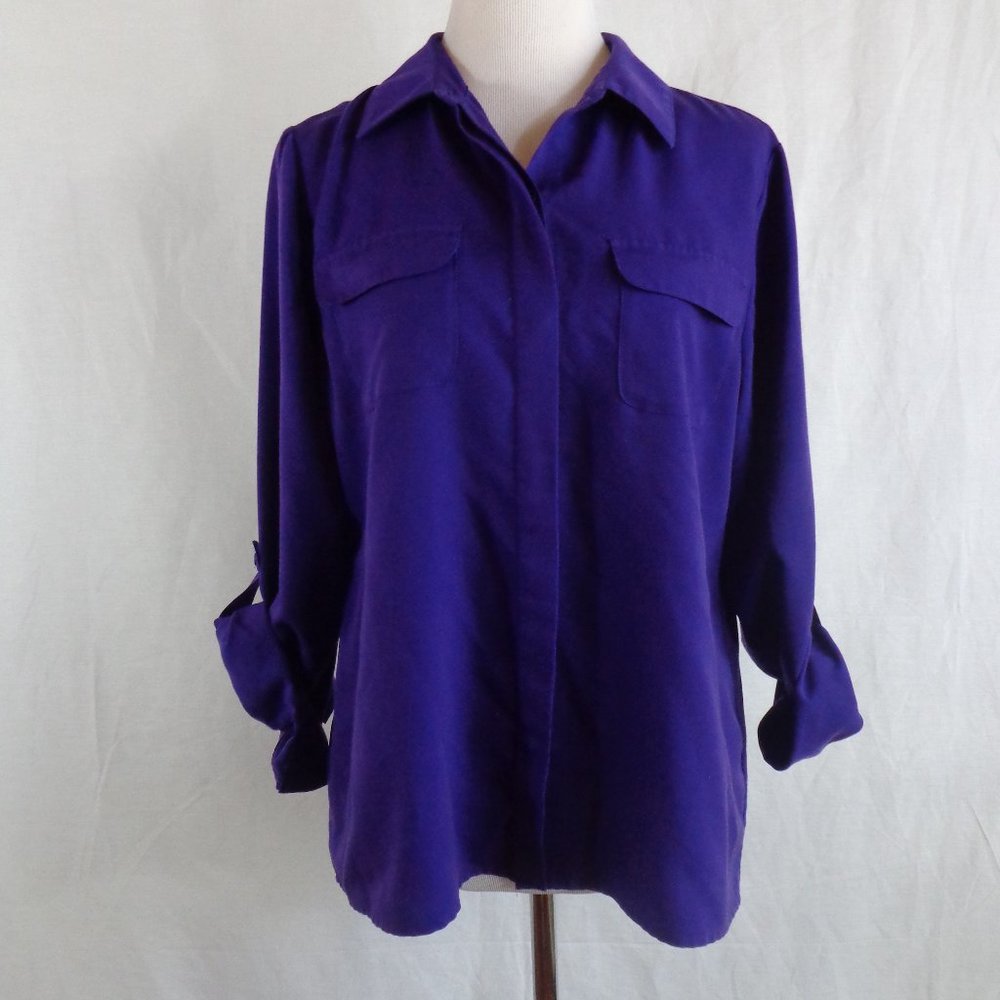 CHICO'S EASY CARE SHIRT 1 ROLL TAB SLEEVES PURPLE
